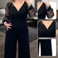 V-Neck Waist-Cinching Jumpsuit with Mesh Sleeves