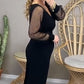 V-Neck Waist-Cinching Jumpsuit with Mesh Sleeves
