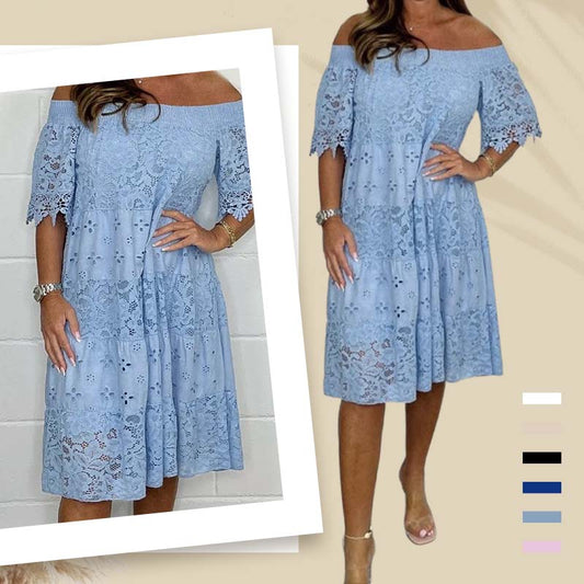 Lace Hollow Patchwork Strapless Dress For Women