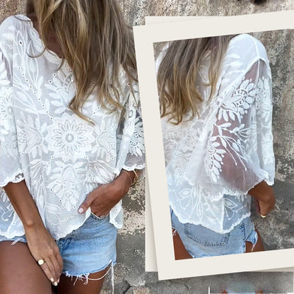 Women’s Boho Chic Sheer Lace Embroidered Blouse💥Limited time offer