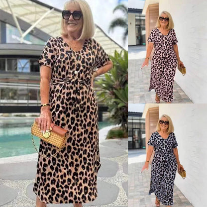 🌸2025 Hot Sale 66%OFF🌸Women's Leopard V-Neck Long Dress with Belt