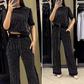 🌸2025 Hot Sale👠Women's Sparkling Rhinestone Striped Knit Two-Piece Set