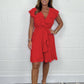 Women's Elegant Waist Tie V-Neck Ruffle Dress