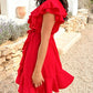 Women's Elegant Waist Tie V-Neck Ruffle Dress