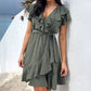 Women's Elegant Waist Tie V-Neck Ruffle Dress