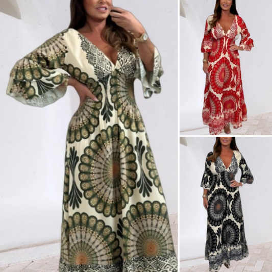 🌸LAST DAY PROMOTION - 50%OFF🌸Women's Retro Boho Deep V-Neck Maxi Dress🔥