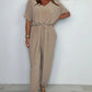 Women's V-Neck Solid Color Loose Waisted Jumpsuit