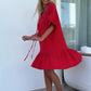 💖LAST DAY SALE 50% OFF💖Women's Floral Trim Short Sleeve Solid Color Short Dresses（The more you buy, the higher the discount）