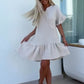 💖LAST DAY SALE 50% OFF💖Women's Floral Trim Short Sleeve Solid Color Short Dresses（The more you buy, the higher the discount）