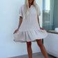 💖LAST DAY SALE 50% OFF💖Women's Floral Trim Short Sleeve Solid Color Short Dresses（The more you buy, the higher the discount）