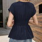 🔥2025 Summer New-🩷Women's V-neck Waist-slimming Solid Color Plunging Sleeve Skirt Pleated T-Shirt