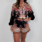 🌷Summer Hot Sale-49% Off🩵Fashion Prints Button Up Shirt Top & Belted Shorts Two Piece Set