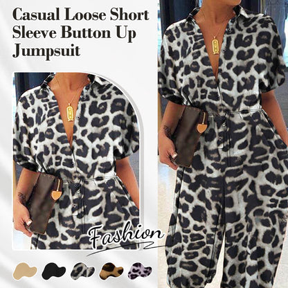 💖LAST DAY SALE 50% OFF💖Women's Casual Loose Short Sleeve Button Up Jumpsuit
