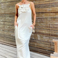 Women's Elegant Spaghetti Strap Maxi Dress with Floral Accent