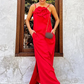 Women's Elegant Spaghetti Strap Maxi Dress with Floral Accent