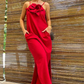 Women's Elegant Spaghetti Strap Maxi Dress with Floral Accent
