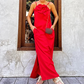 Women's Elegant Spaghetti Strap Maxi Dress with Floral Accent