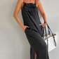 Women's Elegant Spaghetti Strap Maxi Dress with Floral Accent