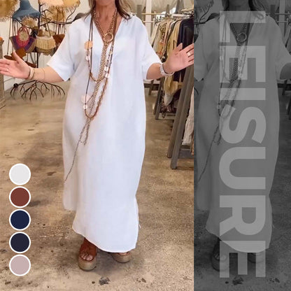 Women Solid Casual Loose Dress with Slits