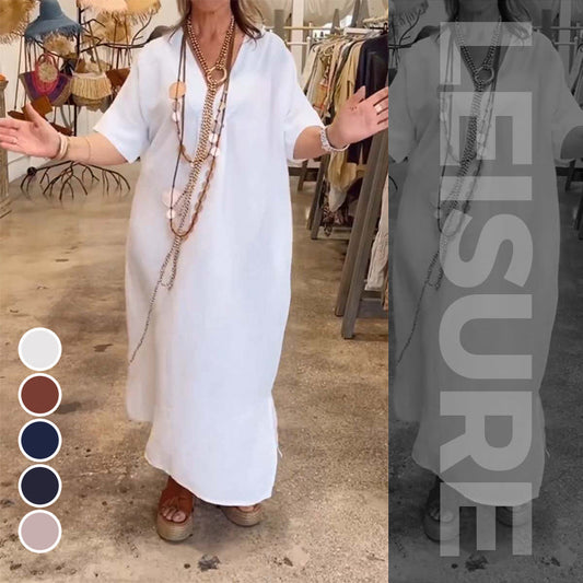 Women Solid Casual Loose Dress with Slits