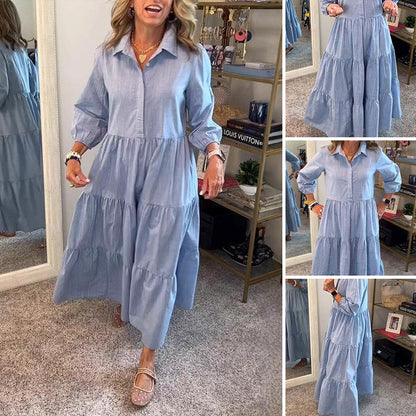 Women's Casual Lapel Puffy Shirt Dress