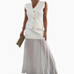 Knitted Vest & Patchwork Midi Skirt 2-Piece Set