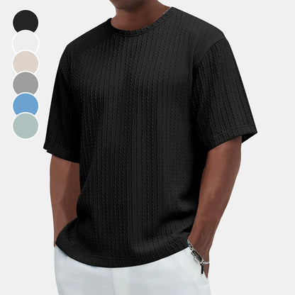 Men's Casual Versatile Textured Crew Neck T-Shirt