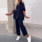 Women’s Casual Solid Short-Sleeve Tops ＆ Pants Two-Piece Set