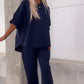 Women’s Casual Solid Short-Sleeve Tops ＆ Pants Two-Piece Set