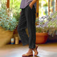 Casual Solid-Color Loose-Fit Cropped Pants with Side Buttons