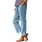 Casual Solid-Color Loose-Fit Cropped Pants with Side Buttons