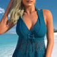 ✨Summer Hot Sale 🔥Women's V-Neck Lace Swimdress ＆ Boyshorts Two-Piece Set