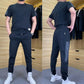 Men's High Stretch Short Sleeve Top & Jogging Pants 2-Piece Set