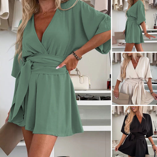 Women's Elegant Short Sleeves Shorts Romper