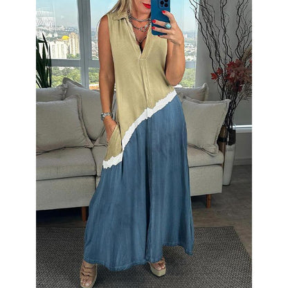 Women's Tie-dye V-neck Lapel Sleeveless Dress