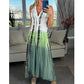 Women's Tie-dye V-neck Lapel Sleeveless Dress