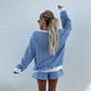Women's Casual V-Neck Long Sleeve Top & Elastic Waist Shorts 2-Piece Set