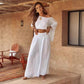 ⏳Time-limited Special💕Women's Causal Off Shoulder Top ＆ Wide-Leg Pants Two-Piece Set