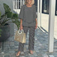 Women’s Casual Round Neck Half Sleeve Top Printed Pants Two Piece Set