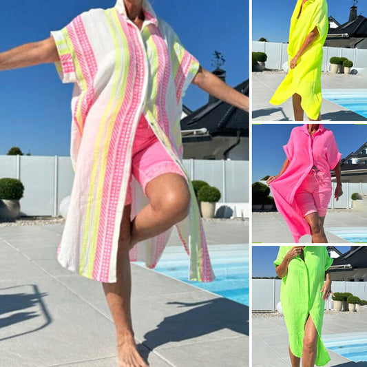 Casual Lapel & Button-Front Midi Dress