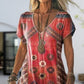 🌺Women's Printed V-Neck Short-Sleeve Long Dress✨