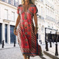 🌺Women's Printed V-Neck Short-Sleeve Long Dress✨