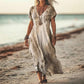 🌺Women's Printed V-Neck Short-Sleeve Long Dress✨