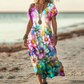 🌺Women's Printed V-Neck Short-Sleeve Long Dress✨