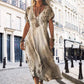 🌺Women's Printed V-Neck Short-Sleeve Long Dress✨