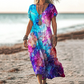 🌺Women's Printed V-Neck Short-Sleeve Long Dress✨