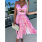 🌸Summer Special Limited Time Discount💐Pink Floral Print Waist Cutout V-Neck Sleeveless Dress