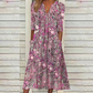 Women's Casual Floral Print V-Neck Loose Fit Dress
