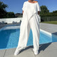 Solid Color Off-Shoulder Top & Pants Set