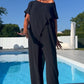 Solid Color Off-Shoulder Top & Pants Set